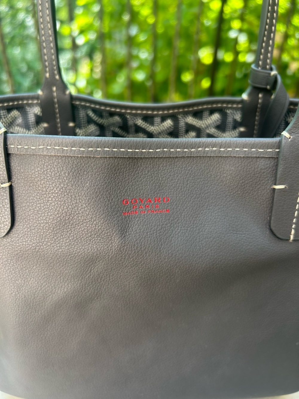 Goyard Anjou Mini Reversible Tote in Gray and White Goyardine and Gray Leather - Picture 7 of 16